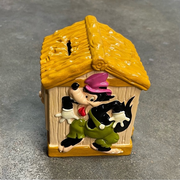 Vintage Disney Productions Three Little Pigs Savings Bank Big Bad Wolf - Picture 1 of 8